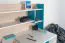 Jugendzimmer - Schreibtischaufsatz Aalst 25, Farbe: Eiche / Weiß / Blau - Abmessungen: 55 x 125 x 24 cm (H x B x T)