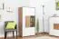 Vitrine Manase 05, Farbe: Eiche Braun / Weiß Hochglanz - 150 x 77 x 41 cm (H x B x T)