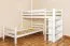 Doppelstockbett L-Form 90 x 200 cm (teilbar) | Buche Massivholz | weiß lackiert | mit Regal | inkl. Rollrost | umbaubar in Einzelbetten Abbildung