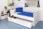 Kinderbett 90 x 200 cm mit Ausziehbett 90 x 190 cm | Massivholz: Buche | Weiß Lackiert | inkl. 2. Liegeplatz 90 x 190 cm ausziehbar und 2 Rollrost Abbildung