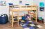 Kinder-Hochbett 120 x 190 cm (umbaubar) | Massivholz: Buche | Natur Lackiert | umbaubar in Einzelbett | Premium-Qualität | inkl. Rollrost Abbildung