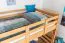 Kinder-Hochbett 120 x 190 cm (umbaubar) | Massivholz: Buche | Natur Lackiert | umbaubar in Einzelbett | Premium-Qualität | inkl. Rollrost Abbildung