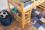 Kinder-Hochbett 120 x 190 cm (umbaubar) | Massivholz: Buche | Natur Lackiert | umbaubar in Einzelbett | Premium-Qualität | inkl. Rollrost Abbildung