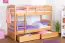 90 x 200 cm Etagenbett mit Stauraum / 2 Schubladen für Jugendliche Massivholz: Buche | Natur Lackiert | umbaubar in 2 Einzelbetten | Premium-Qualität | inkl. Rollroste Abbildung