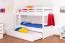 Etagenbett + Bettkasten für Kinder 90 x 200 cm | Massivholz: Buche | Weiß Lackiert | umbaubar in 2 Einzelbetten | inkl. Bettkasten | inkl. Rollroste Abbildung