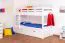 Etagenbett + Bettkasten für Kinder 90 x 200 cm | Massivholz: Buche | Weiß Lackiert | umbaubar in 2 Einzelbetten | inkl. Bettkasten | inkl. Rollroste Abbildung