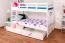 90 x 200 cm Stockbett mit Stauraum / 2 Schubladen für Kinder Massivholz: Buche | Weiß Lackiert | umbaubar in 2 Einzelbetten | Premium-Qualität | inkl. Rollroste Abbildung