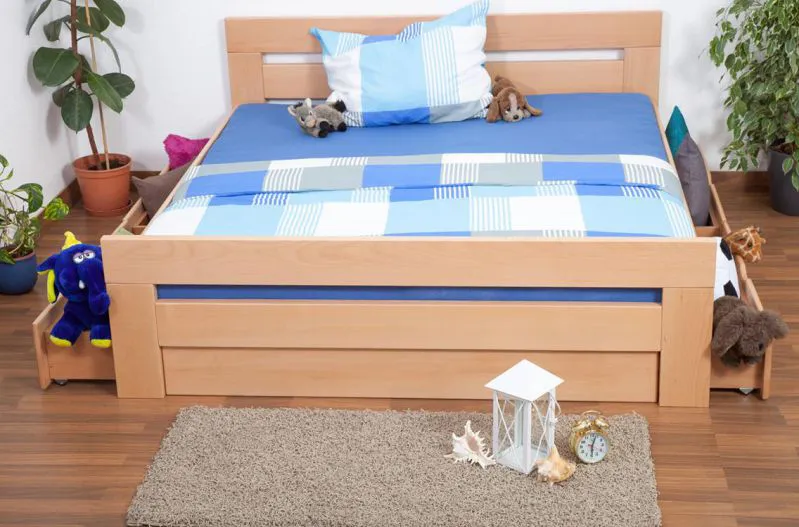 Stauraumbett Buche massiv 180 x 200 cm Natur Abbildung