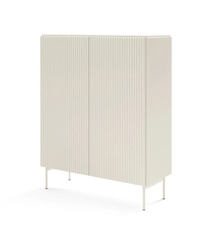Highboard / Kommode mit zwei Türen Goulette 01 | Push-to-open Funktion | Farbe: Kaschmir | ABS | Beine: Metall | sechs Fächer | Maße: 123 x 98,5 x 39,5 cm