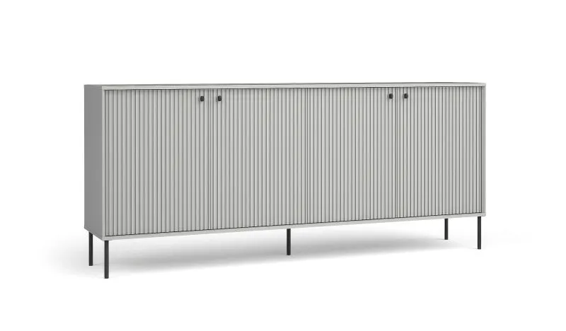 Kommode mit vier Türen Alonnisos 03, Soft-Close-Funktion, Farbe: Grau, vier Fächer, Maße: 89 x 207 x 41 cm, Griffe & Beine: Metall, für Wohnzimmer