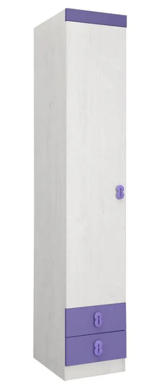 Kinderzimmer - Drehtürenschrank / Kleiderschrank Luis 17, Farbe: Eiche Weiß / Lila - 218 x 40 x 52 cm (H x B x T)