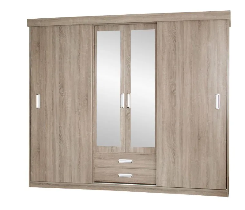 Schiebetürenschrank / Kleiderschrank Kikori 13, Farbe: Sonoma Eiche - Abmessungen: 210 x 250 x 62 cm (H x B x T)