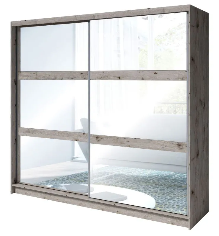 Schiebetürenschrank / Kleiderschrank Kamatero 01, Farbe: Eiche - Abmessungen: 215 x 230 x 62 cm (H x B x T)