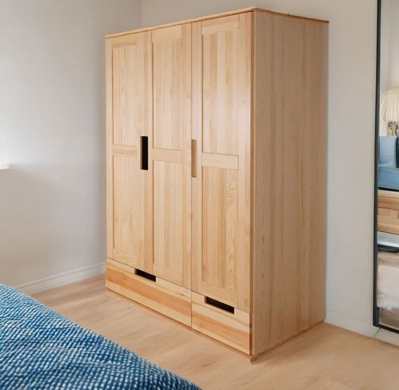 Kleiderschrank / Drehtürenschrank Kiefer massiv Vollholz natur 009 - Abmessung 190 x 133 x 60 cm (H x B x T)