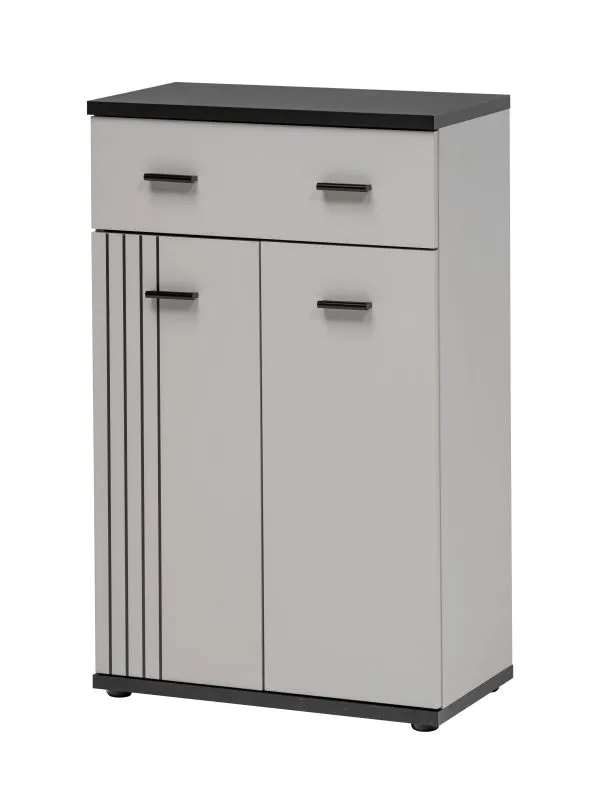 Garderoben Kommode | 1 Schublade | 2 Drehtüren | Farbe: Kaschmir / Schwarz | 3 Fächer | Maße: 60 x 32 x 96,5 cm | Funktionalität & Komfort