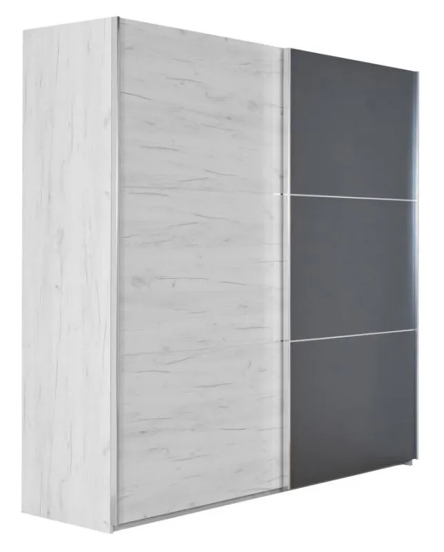 Schiebetürenschrank / Kleiderschrank Sabadell 25, Farbe: Eiche weiß / Anthrazit - Abmessungen: 222 x 229 x 64 cm (H x B x T)