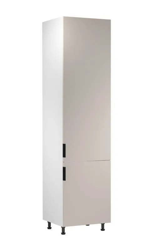 Küchenschrank | 2 Drehtüren | Farbe: Weiß / Beige | 1 Fach | 60 x 58 x 247 cm | Soft-Close Funktion | für Einbau eines Kühlschranks | Türanschlag: Rechts