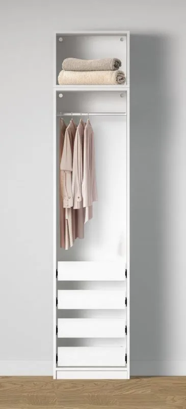 Offener Kleiderschrank | schmal | Farbe: Weiß | 4 Schubladen | 1 Kleiderstange | 51,5 x 55 x 234 cm | 1 Fach | modernes und einfaches Design