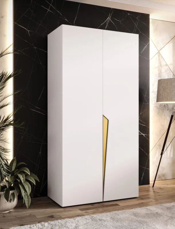 Kleiderschrank | 1 Fach | Farbe: Weiß | 1 Kleiderstange | Soft-Close-Funktion | 1 Meter breit | Griffe: Gold | ABS-Kanten | Maße: 100 x 52 x 202 cm