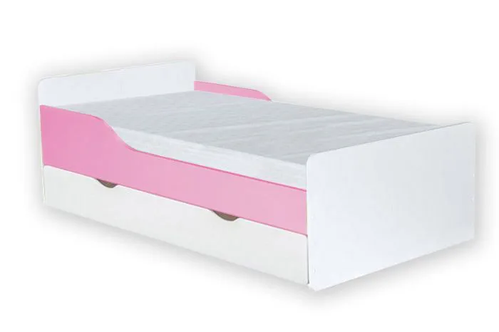 Kinderbett Daniel 09 inkl. Bodenplatte, Matratze und Schublade, Farbe: Weiß / Rosa - 80 x 160 cm (B x L)