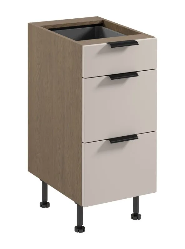 Küchenunterschrank | 3 Schubladen | Farbe: Eiche Baltic Storm / Beige | Soft-Close Funktion | 40 x 52 x 87 cm | Metallgriffe | verstellbare Beine | hochwertig Verarbeitet
