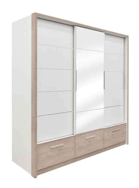 Schiebetürenschrank / Kleiderschrank Cerdanyola 08, Farbe: Eiche / Weiß - Abmessungen: 222 x 229 x 64 cm (H x B x T)
