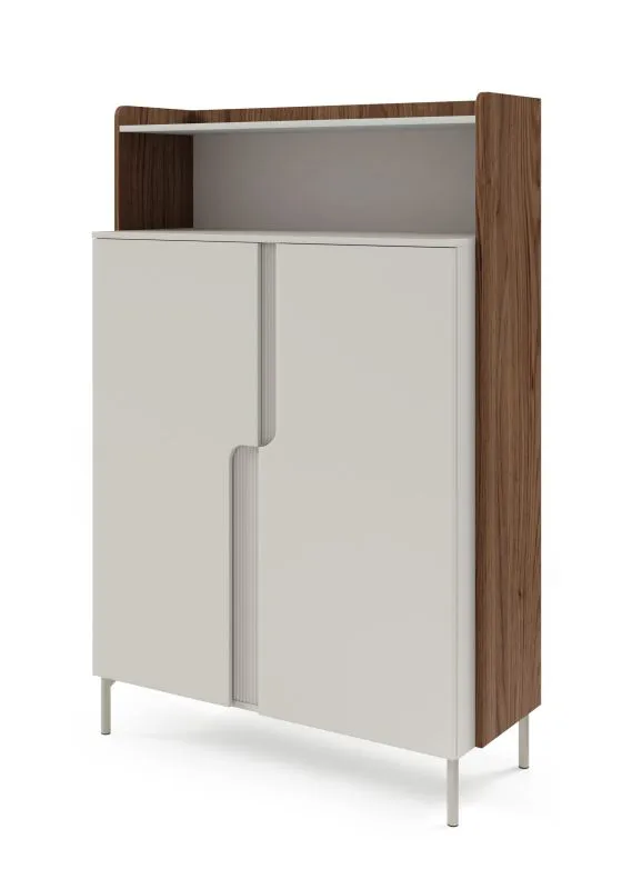 Kommode | Farbe: Kaschmir / Alba-Walnuss | 2 Drehtüren | 3 Fächer | 103 x 42 x 160 cm | Highboard | Metallfüße | Push-to-open Funktion