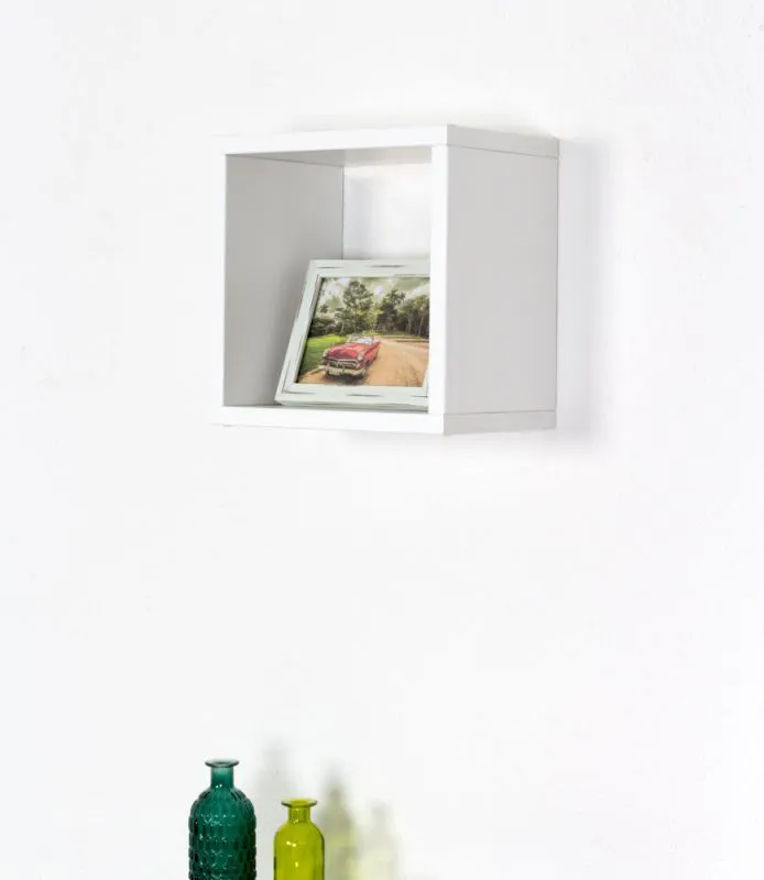 Hängeregal / Wandregal Kiefer massiv Vollholz weiß lackiert Junco 291C - 30 x 30 x 20 cm (H x B x T)