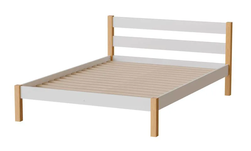 Gästebett / Einzelbett Ailina 06 mit Liegefläche von 140 x 200 cm, aus Kiefernholz, inklusive Lattenrost, in Weiß / Eiche Natur, Jugendbett