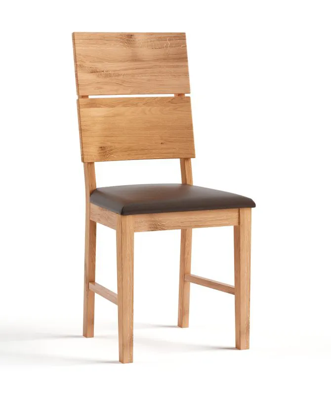 Stuhl mit brauner Sitzfläche Vologne 03, aus Massivholz Eiche, geölte Oberfläche, minimalistisch, Maße: 95 x 41,5 x 41,5 cm, bequemer Sitzplatz