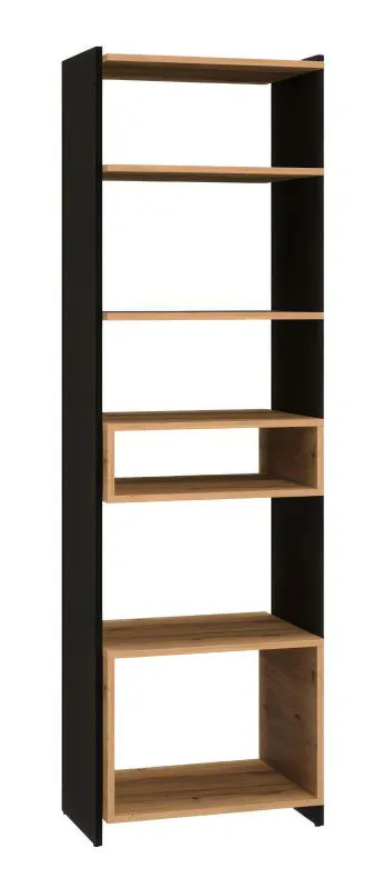Bücherregal Trezevant 02, Farbe: Eiche Artisan / Schwarz - Abmessungen: 180 x 55 x 40 cm (H x B x T)