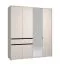Kleiderschrank / Drehtürenschrank | Farbe: Kaschmir / Schwarz Matt | 1 Spiegeltür | 183 x 55 x 211 cm | eine Schublade | eine Kleiderstange | sechs Fächer