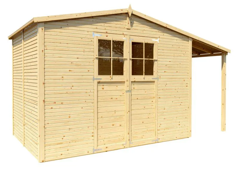 Gartenhaus 2,09 x 4,39 Meter (inkl. Dach) | aus vorgefertigten Elementen| Natur unbehandelt | mit Satteldach Abbildung