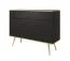 Wohnzimmer - Set F Horsham, 3-teilig, Farbe: Schwarz, Push-to-open Funktion, eine schmale Kommode, ein Sideboard, ein Schminktisch, ABS-Kanten, Beine: Gold