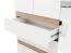 Kleiderschrank / Drehtürenschrank | eine Spiegeltür | Farbe: Eiche Artisan / Opak Weiß | 117 x 52 x 208 cm | drei Schubladen | eine Kleiderstange | vier Fächer