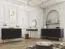 Wohnzimmer - Set F Horsham, 3-teilig, Farbe: Schwarz, Push-to-open Funktion, eine schmale Kommode, ein Sideboard, ein Schminktisch, ABS-Kanten, Beine: Gold