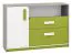 Kinderzimmer - Kommode Renton 09, Farbe: Platingrau / Weiß / Grün - Abmessungen: 94 x 138 x 40 cm (H x B x T), mit 1 Tür, 2 Schubladen und 4 Fächern