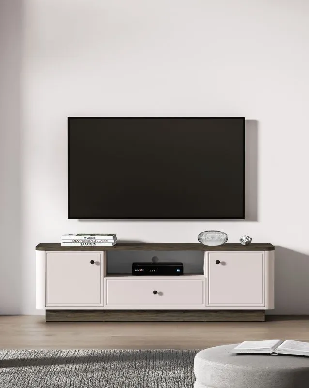 TV-Unterschrank | 1 Schublade | Farbe: Kaschmir / Eiche Windmill dunkel | Soft-Close-Funktion | TV-Möbel | 2 Türen | Maße: 160 x 40 x 50 cm | 1 Kabeldurchführung
