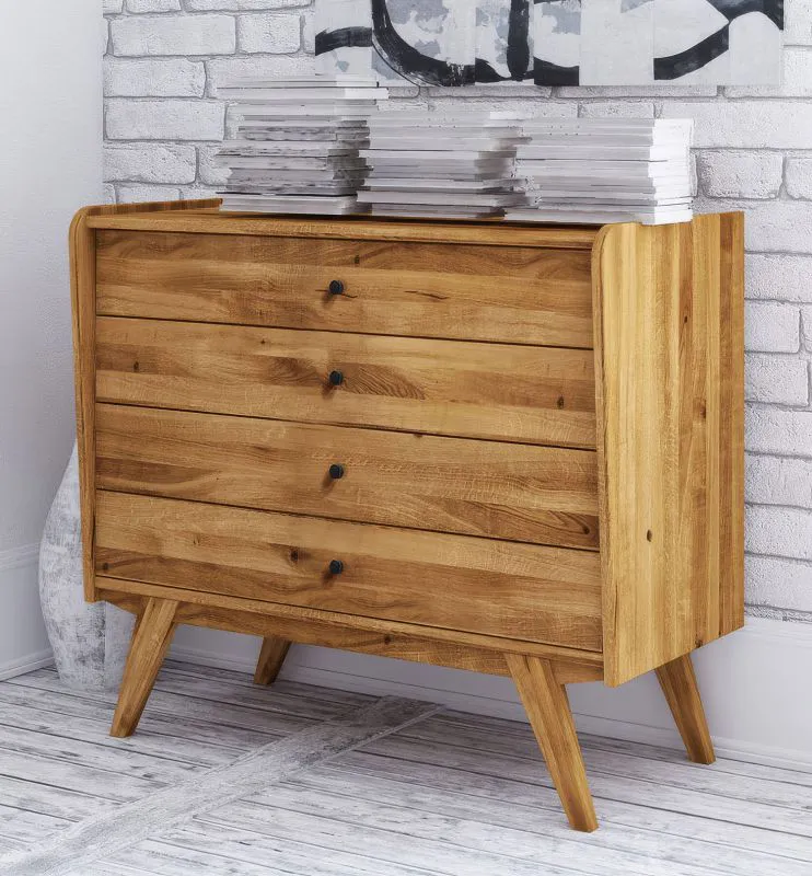 Kommode mit Soft Close System Otago 12, Geölte Oberfläche, Wildeiche Massivholz, Maße: 90 x 100 x 50 cm, edles Design, mit vier Schubladen
