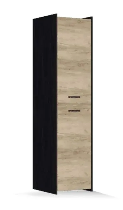 Halbgarderobe / Drehtürenschrank / Kleiderschrank | Vercors 02 | Schwarz / Hellbraun | 2 Fächer | 2 Türen | 200 x 49 x 53 cm | Korpus in schwarz