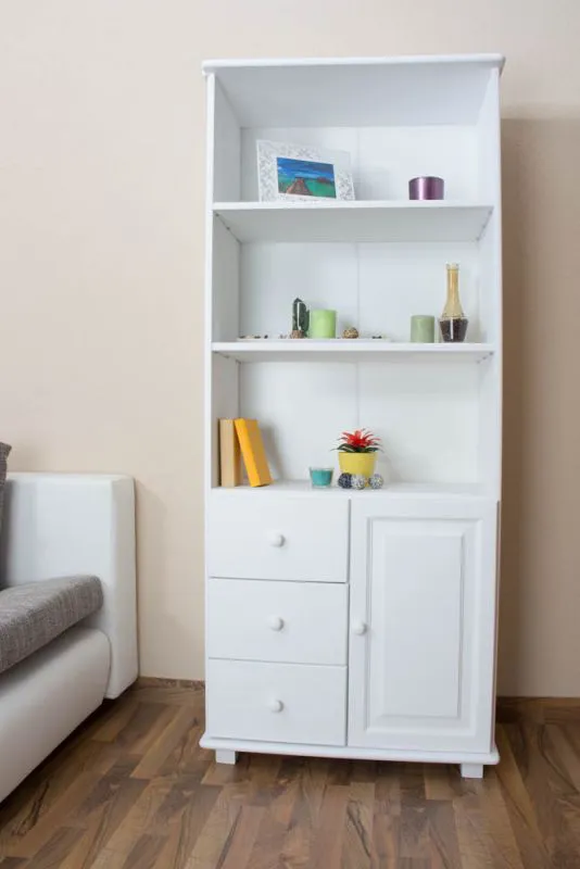 Bücherregal Kiefer massiv Vollholz weiß lackiert B002 - Abmessung 190 x 80 x 42 cm (H x B x T)
