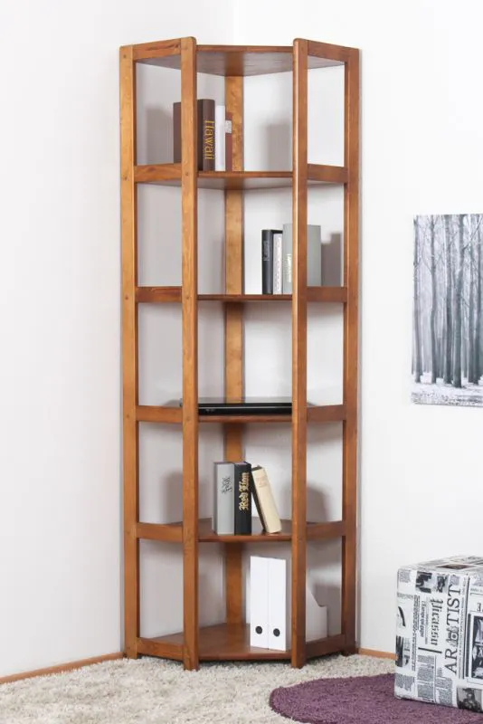 Regal / Eckregal Kiefer massiv Vollholz Eichefarben Rustikal Junco 58 - Abmessungen: 200 x 71 x 54 cm (H x B x T)