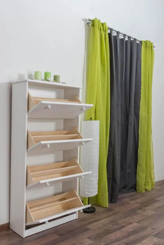Schuhschrank Kiefer Holz massiv, Farbe: Weiß 150x72x29 cm Abbildung