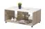 Wohnzimmer Komplett - Set C Idos, Farbe: Weiß / Weiß Hochglanz / Eiche Grau / Schwarz, mit Parsolglas, zwei Vitrinen, ein Wandregal, ein TV-Schrank, eine Kommode und ein Couchtisch