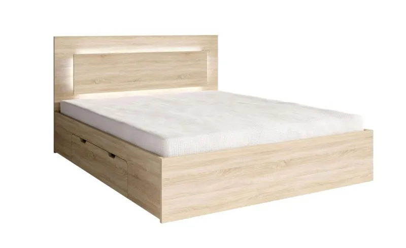 Gästebett / Doppelbett mit Bettschublade Almopia 06, Farbe: Eiche Sonoma, gut kombinierbar, Liegefläche: 180 x 200 cm, inklusive LED-Beleuchtung