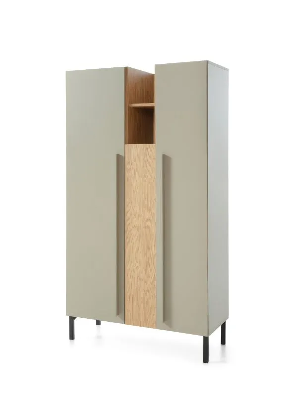 Schrank Authie 05, Mintgrün / Eiche dunkel, 165 x 90 x 40 cm, mit 9 Fächern, ABS-Kanten, hochwertig verarbeitet, stabil und qualitativ hochwertig
