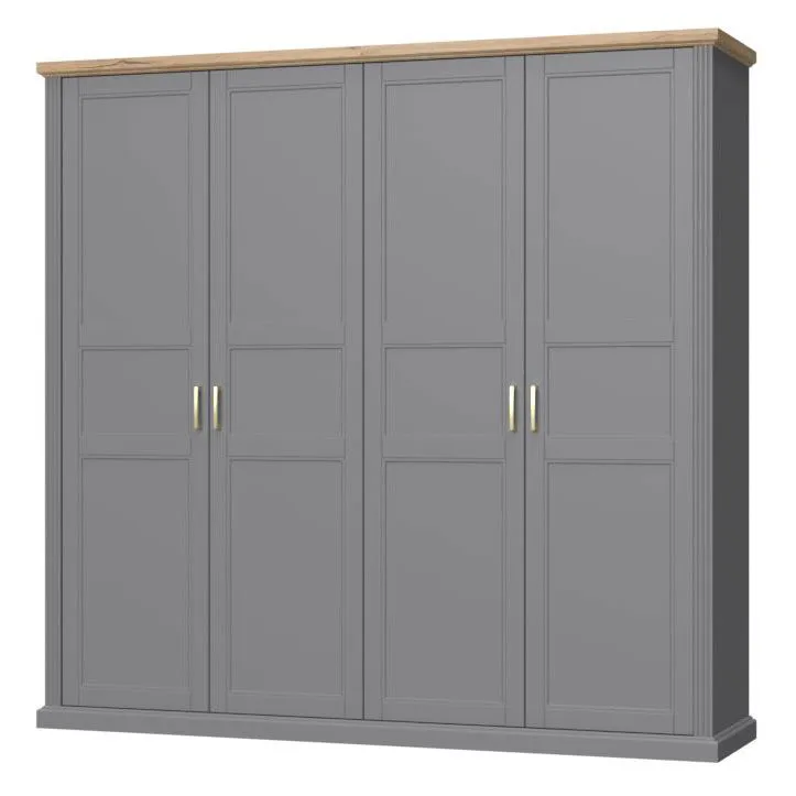 236 cm breiter Kleiderschrank mit 4 Türen | Farbe: Grau Abbildung