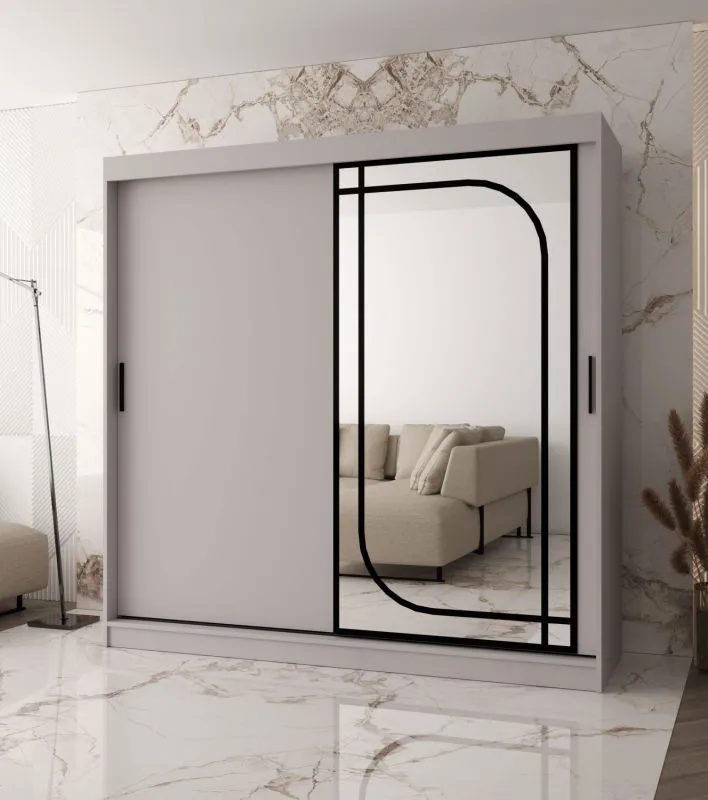 Schiebetürenschrank | Kaschmir | dekorativer Spiegel | 200 x 62 x 200 cm | 10 Fächer | 2 Kleiderstangen | Moderne Details | Kleiderschrank