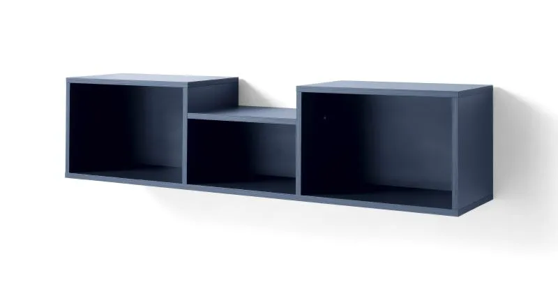 Wandregal Authie 11, Dunkelblau, 30 x 125 x 25 cm, mit 3 geräumigen Fächern, Hängeregal, ABS-Kanten, robust und stabil, lange Lebensdauer