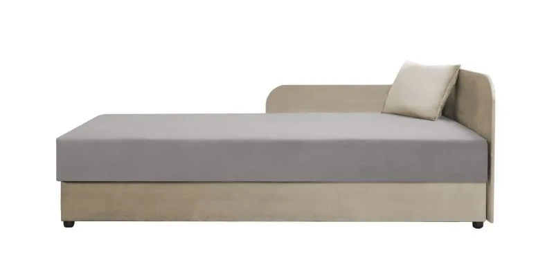Einzelbett / Gästebett Lobatos 100, Farbe: Beige / Grau, Kopfteil rechts, inkl. Kissen, Bonellfederkernung, aufklappbarer Stauraum, Liegefläche: 80 x 195 cm